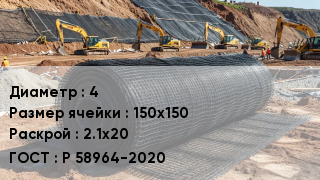 Сетка композитная 4 Ячейка: 150х150 2.1х20 ГОСТ: Р 58964-2020